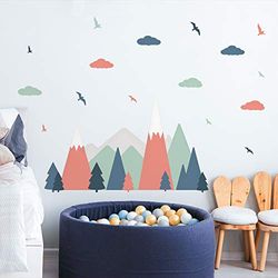 Walplus Stickers Kamerdecoratie - Decoratief Niet Giftig Blijvend Vinyl Raam Muur Kast Deuren Kleurrijke Bergen Landschap, Scandinavische Stijl, Kinderen Muur Sticker Muur Deco 24Pcsblauw & Roze