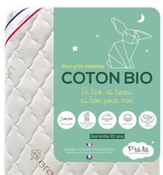 P'tit Lit – babymadrass av ekologisk bomull | 60 x 120 cm | 100% bomull: Naturligt material av vegetabiliskt ursprung | utan kemisk behandling | avtagbar | OekoTex