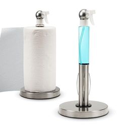 Everyday Solution Paper Towel Holder with 7oz Spray Bottle - Aesthetic Kitchen Countertop Sprayer with Paper Towel Holder and Hidden Spray Bottle - Nozzle Snap-Lock Spray - Rust-Resistant Steel Base