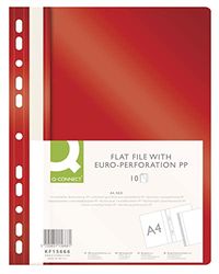 Q-CONNECT KF15666 Plastic File Folder A4 Red/Pack of 10 / Plastic Folders/Perforated Staplers with Labelling Strips/with Transparent Cover/with Perforated Holes/Euro Holes