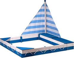 Statek piaskowca "Maritim" z żaglem i dwoma skrzyniami na zabawki, 138,5 x 124 x 115,5 cm, niebieski/biały