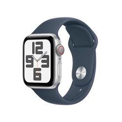 Apple Watch SE (2e generatie, 2023) (GPS + Cellular 40 mm) Smartwatch - Kast van zilverkleurig aluminium - Stormblauw sportbandje S/M. Conditie en slaap bijhouden, ongelukdetectie, hartritme monitoren