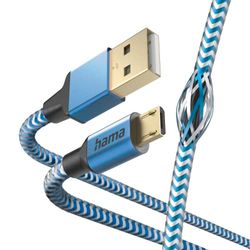 Hama Câble Micro-USB Reflective (Câble de charge et transfert de données USB-A 2.0 mâle vers Micro-USB, Fiche Aluminium, Cordon Réflechissant Anti-torsion, Gaine en nylon tressé, 1.5 m) Bleu