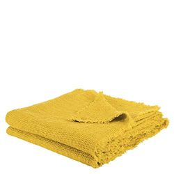 'zoeppritz since 1828' Plaid Honeybee - Couverture Douce en Lin - Plaid tissé uni avec Franges en matériaux naturels - 130 x 180 cm - 160 Curry