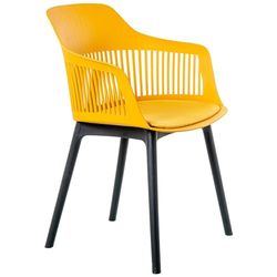 DRW Set di 4 sedie in PP con Cuscino in PU in Giallo e Nero, Medidas: 54x58x83 cm