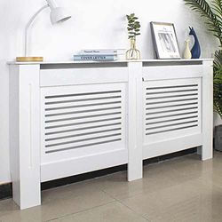 Bakaji Radiatorafdekking van MDF-hout, 152 x 19 x 82 cm, radiatorafdekking, afdekking voor radiator, met plank boven, decoratie met horizontale lijsten