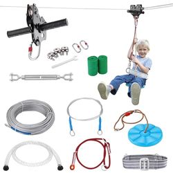 VEVOR Tyrolienne pour Enfants et Adultes 24,4 m Kit de Tyrolienne Complet Charge 272 kg Configuration Facile avec Frein à Ressort Ceinture et Harnais de Sécurité pour Jardin Arrière-Cour Extérieur