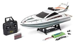 Carson 500108045 Speed Yacht 2.4G 100% RTR - zdalnie sterowana łódź, RC Boot, zdalnie sterowana łódź dla dzieci i dorosłych, w zestawie pilot zdalnego sterowania, kolor biały