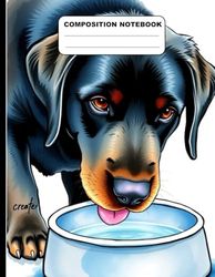Drawing Of A Labrador Drinking From A Water Bowl College Ruled Composition NoteBook: Glossy Paperback Notebook: 120 Pages Size 8.5 Inches By 11 Inches