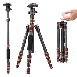 K&F Concept Treppiede Fotocamera 154cm, Treppiede in Carbonio C225C0+BH-25, Tripod Camera Compatto con Monopiede e Testa a Sfera a 360°, Carico Max 8kg, Cavalletto Fotografico per DSLR/Sony/Canon,ecc.
