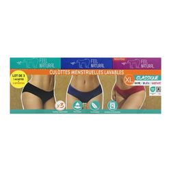 FEEL NATURAL Pack de 3 Culottes Classiques (1 Noire +1 Grenat + 1 Bleue) XL