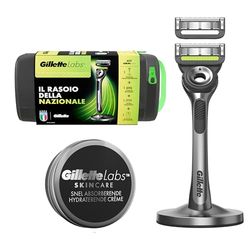 Gillette LABS Rasoio Uomo, Con 2 Lamette Gillette LABS Con Barra Integrata, Base Magnetica, Crema Idratante Viso e Barba, Custodia Da Viaggio, Grigio, Rasoio Manuale, Lamette da Barba Autentiche