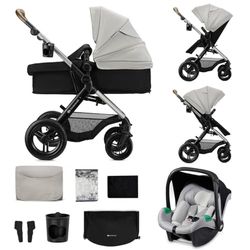 Kinderkraft MOOV XL 3-i-1, Barnvagn upp till 27 kg, Barnvagn, med sittplats I-SIZE 40–75 cm, hopfällbar, stötdämpare, cabriolet, XL, med tillbehör, ljusgrå