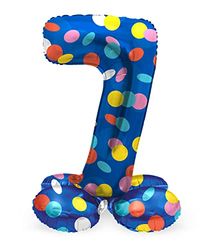 Folat 63977 Birthday Balloon Standing Number 7 Colourful Dots Blue with Coloured Dots 72 cm Decoration Birthday Decoration, Balloon Number, No Helium Required, Colourful