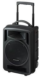 MONACOR TXA-1022CD draagbaar high-power versterkersysteem, met geïntegreerde, instelbare 2-kanaals multi-frequente ontvanger in UHF-PLL-technologie en Bluetooth-ontvanger, zwart