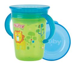 Nuby - 360° Wonder Cup with Handles - Learning Cup with 360° Drinking Rim - 240 ml Leak-Proof Cup for Babies and Children - BPA-Free - Green - 6+ Months