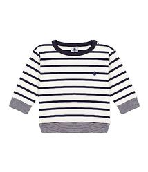 Petit Bateau A092L T-shirt met lange mouwen, marshmallow-wit/smokingblauw, 3 maanden voor baby's, wit (marshmallow/azul smoking), 3 Maanden