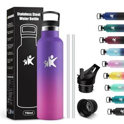 KollyKolla 750 ml Termisk Vattenflaska, Läckagesäker, Enkel Rengöring, BPA-fri, Återanvändbar, Vattenflaska med sugrör, vattenflaska för vuxna, camping, cykling, arbete, resor