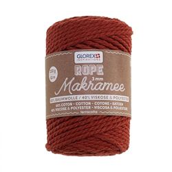 Glorex 5 1007 32-Corda per macramè 3 mm, 250 g, Terracotta, Lunghezza 63 m, Filato Ritorto e Morbidissimo in 60% Cotone, 40% Viscosa, per Uncinetto, Maglia, annodatura e Design Tessile, Colore