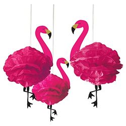 Amscan 180236 Paper Flamingo Poms-3pcs, Pink, 49.5cm