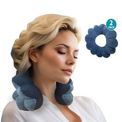 Total Pillow Munkformad kudde, 2-pack, för flygplan och resor, sovkudde för nacken, bekväm mikropärlskudde, stödjer nacke, huvud, rygg, ländrygg och bäcken, kan vridas till många lägen, blå