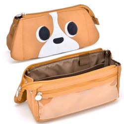 Hongdian Large Capacity Pencil Case Tan Color, 3D Dog Pen Bags Stationery Pencil Pouch Organizer and Cosmetic Bag for Office College School
