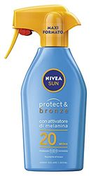 NIVEA Sun Maxi Spray Solar Protect & Bronze FP20 en botella de 300 ml, spray bronceador e hidratante, crema solar para un bronceado dorado, intenso y uniforme