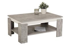 Apollo Tim - Mesa de café (Revestimiento de melamina, Madera de Color, Efecto hormigón/Blanco, Estante Grande, 90 x 60 x 41 cm)