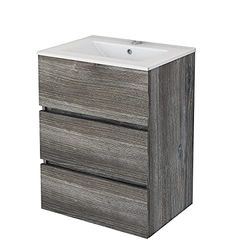 Baikal Mueble de Baño TRIX, Distribución de 3 cajones, con Patas y con Lavabo cerámico. Melamina 16mm. Distintas Medidas y Acabados Disponibles. Mueble MONTADO