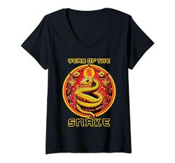 Mujer Año Nuevo Chino 2025 Año de la serpiente Feliz Año Nuevo 2025 Camiseta Cuello V