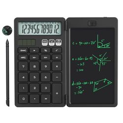 NEWYES Calcolatrice, con Tavoletta da Scrittura e Penna, Alimentata a Energia Solare e a Batteria, Adatta per Studenti, Famiglie, Uffici (Nero)