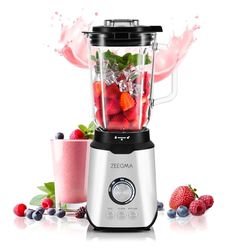 ZEEGMA GRAND VITAMINE Blender 1600 W batteur sur socle multifonctionnel, mixeur avec tasse de 1,7 l trois modes de fonctionnement automatiques, 6 couteaux en acier inoxydable