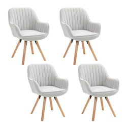 MEUBLE COSY Set med 4 skandinavisk matsalsstol sminkbord stol svängbar sits med armstöd för sovrum vardagsrum kök kontor, vadderad tyg ben i massivt trä, beige, 60 x 58 x 83 cm