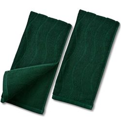Jacquotha Juego de 2 Toallas de Mano en Color Verde Bosque, Toallas Jacquard onduladas a Rayas para Regalo de baño y Cocina (13 x 29 Pulgadas, 100% algodón)
