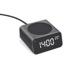 Xoopar - Sveglia Digitale Con Caricatore Rapido A Induzione Da 15W Con Termometro - In Alluminio - Plastica Riciclata Compatibile Con Gli Smartphone Più Recenti - REDDI CHARGE NERO