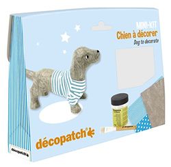 Décopatch - Ref KIT026C - Dachshund Mini Kit - Suitable for Children - Includes White Papier Mache Animal, 2 x Décopatch Sheets, Brush & Pot of PaperPatch Glue