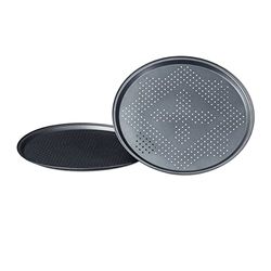 Relaxdays Pizzabak met perforatie in set ronde pizzabakplaten met extra grote diameter: ca. 29 cm bakplaten voor pizza en flammkuchen pizza bakset in antiaanbaklaag, antraciet