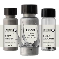 SD COLORS LIGHT SILVER METALLIC LY7W New Touch Up Paint 15 ML REPAIR SCRATCH CHIP BRUSH COLOR CODE LY7W LIGHT SILVER METALLIC (PAINT+PRIMER+LACQUER)