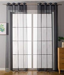 203322, set van 2 ingestanste ringen, transparant, voor de woonkamer, voile, loodband, H x B 175 x 140 cm, zwart