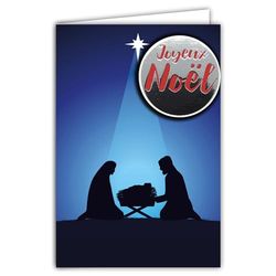Merry Christmas Card Christian Nativity Scene Embossed Collage Glossy Text with Envelope 12 x 17.5 cm Silhouette Shadow Jesus Feeder Mary Joseph Star Illustration Greeting Party December 25th