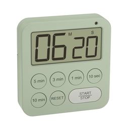 TFA Dostmann Digitale timer voor sport/keuken/leren, 38.2056, inclusief stopwatch, magnetisch, met 3 volumeniveaus, snelkeuze, groot display, visueel led-waarschuwingslicht, eierwekker, groen