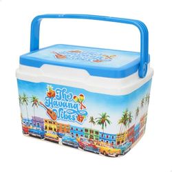 AKTIVE Stijve strandkoelbox, 5 l, design Summer Trends, robuuste kunststof, bovenste polyurethaan isolatie, houdt tot 15 uur koud, deksel met veilige sluiting, licht en compact (62393)