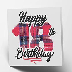Maturi Tarjeta de felicitación de tartán para cumpleaños número 18, interior en blanco, 15,5 x 15,5 cm, cuadrada