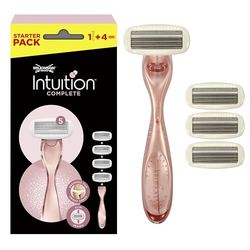 Wilkinson Sword Afeitadora Intuition Complete - Paquete con 1 afeitadora + 4 cabezales de recarga - Formato conveniencia afeitadora 5 cuchillas para mujer - Apto para zonas sensibles