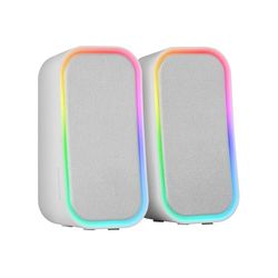 Mars Gaming MSOMW, Haut-parleurs Gaming 20W, Ã‰Clairage RGB Dynamique, Bluetooth 5.3 + AUX-in, Boîtier de Contrôle de Volume, Chipset DSP Personnalisé, Compatibilité Universelle, Blanc