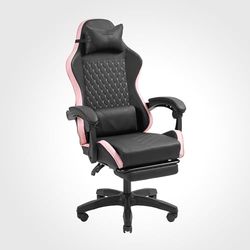 Mars Gaming MGC-X, Silla Gaming Ergonómica, Cuero Sintético, Respaldo Reclinable y Altura Regulable, Reposabrazos Dinámico, Cojín Cervical y Lumbar, Silla de Oficina con Reposapiés Extensible, Rosa