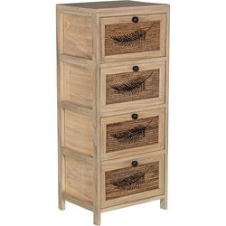 CAJONERA MADERA C/4 CAJONES MIMBRE DECO. HOJA, MADERA PAULOW_40X30X94CM CAJONES:36X28X19CM