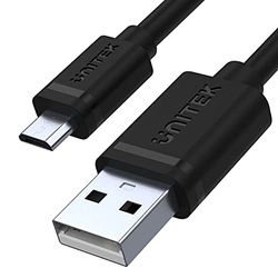 Unitek Cable USB A a micro USB, 1,5 metros, carga rápida y sincronización, carga rápida, 2,5 A, USB 2.0, 480 Mbps, 100% cobre, negro, recubrimiento de PVC.