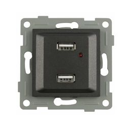 Dual USB graphite recessed design, sleek design, easy to install, ideal for charging devices and optimizing spaces in modern environments.
