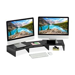 Relaxdays Supporto per Monitor, Rialzo per 2 Schermi, Espandibile e Regolabile, Stand PC da Scrivania, Organizer, Nero, 90% Fibra di Legno 10% plastica